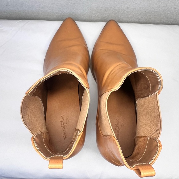 Tan Pointed Toe Chelsea Ankle Boots Faux Leather Block Heel Booties Size 9 - Picture 10 of 13